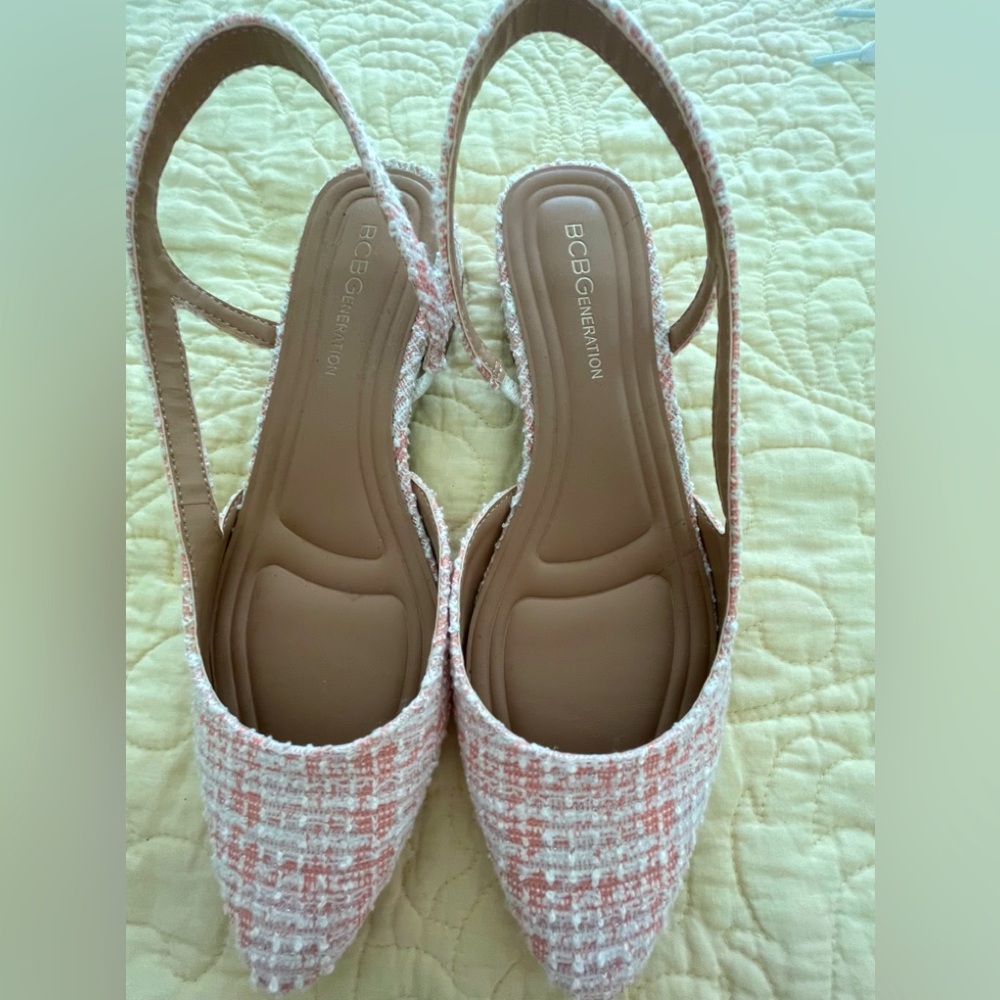 BCBG Generation pink tweet sling back flats shoes size 7
